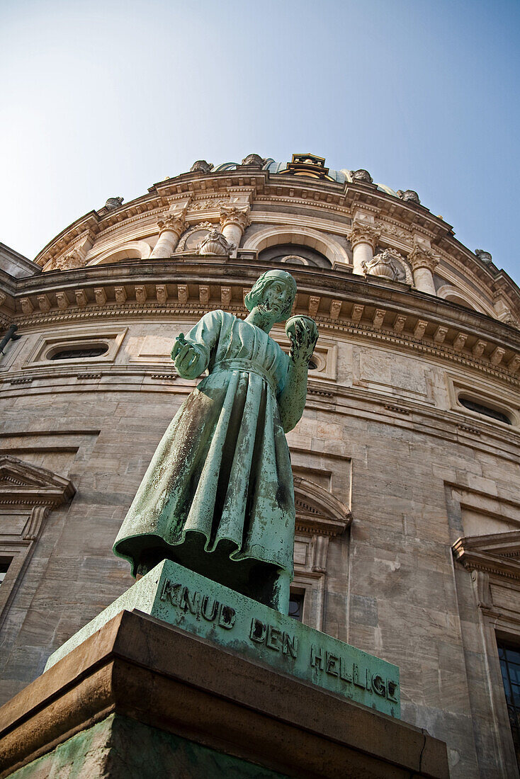 Statue of King Knut IV de Hellige in front of the marble church Marmorkirken, Frederiks church, Copenhagen, Denmark