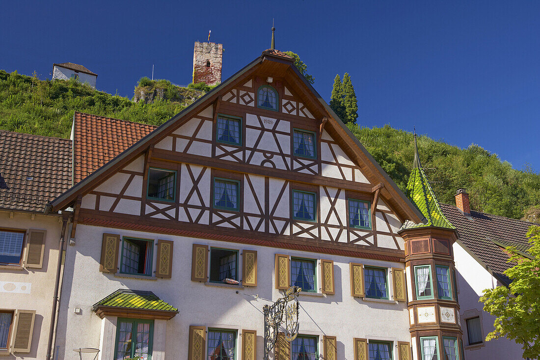 Castle and hotel at the town of Hornberg, Summer morning, Southern Part of Black Forest, Black Forest, Baden-Württemberg, Germany, Europe