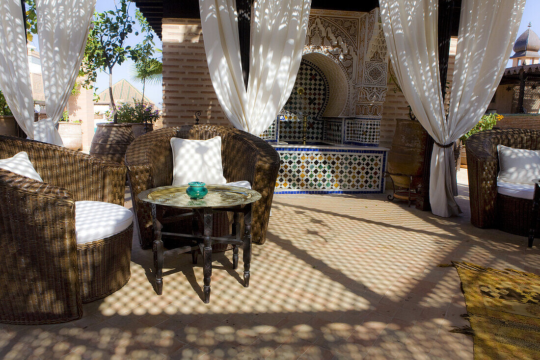 Rooftop terrace of Riad La Sultana, Luxury Hotel, Marrakech, Morocco, Afrika