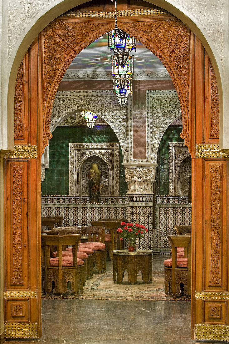 Interior courtyard, Riad La Sultana, Luxury Hotel, Marrakech, Morocco, Africa