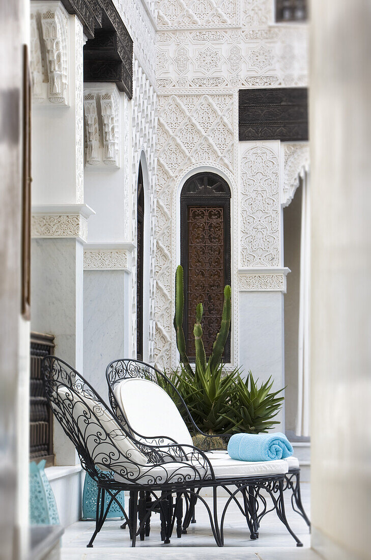 Interior courtyard, Riad La Sultana, Luxury Hotel, Marrakech, Morocco, Africa