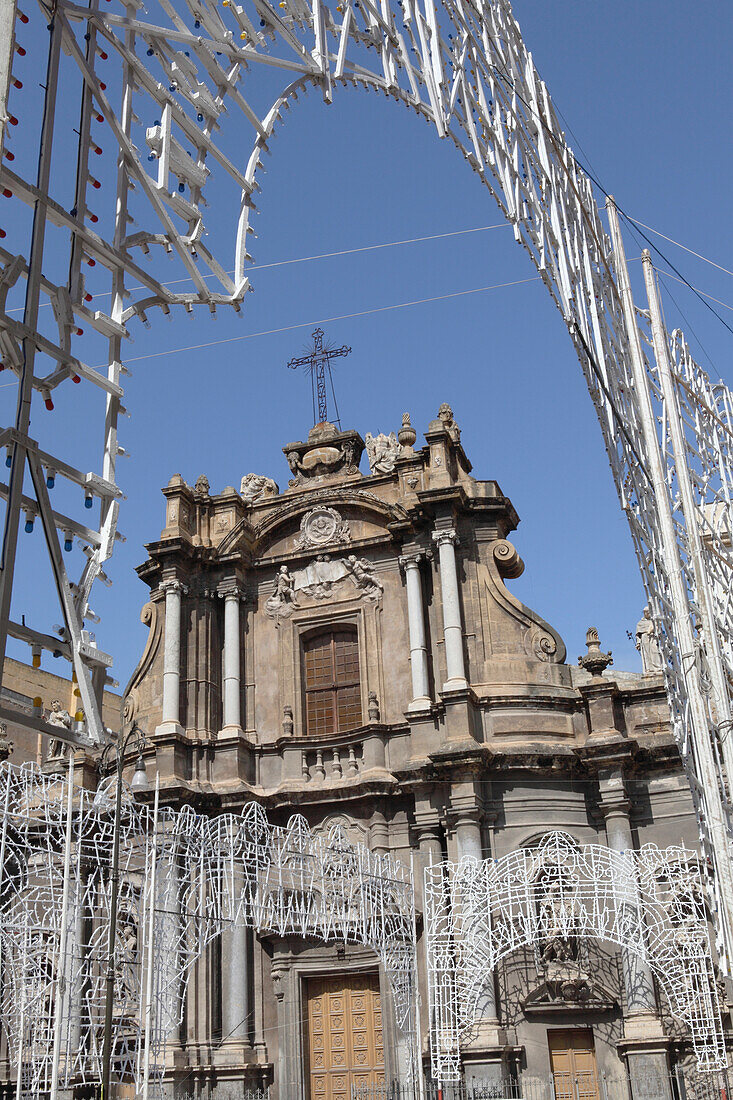 Baroque church in the sunlight, Palermo, Province Palermo, Sicily, Italy, Europe