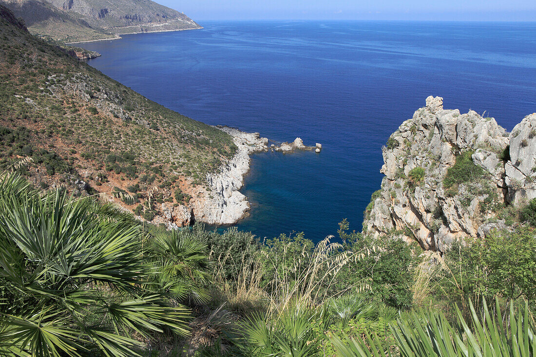 Coast area in the sunlight, National Park Zingaro, Province Trapani, Sicily, Italy, Europe
