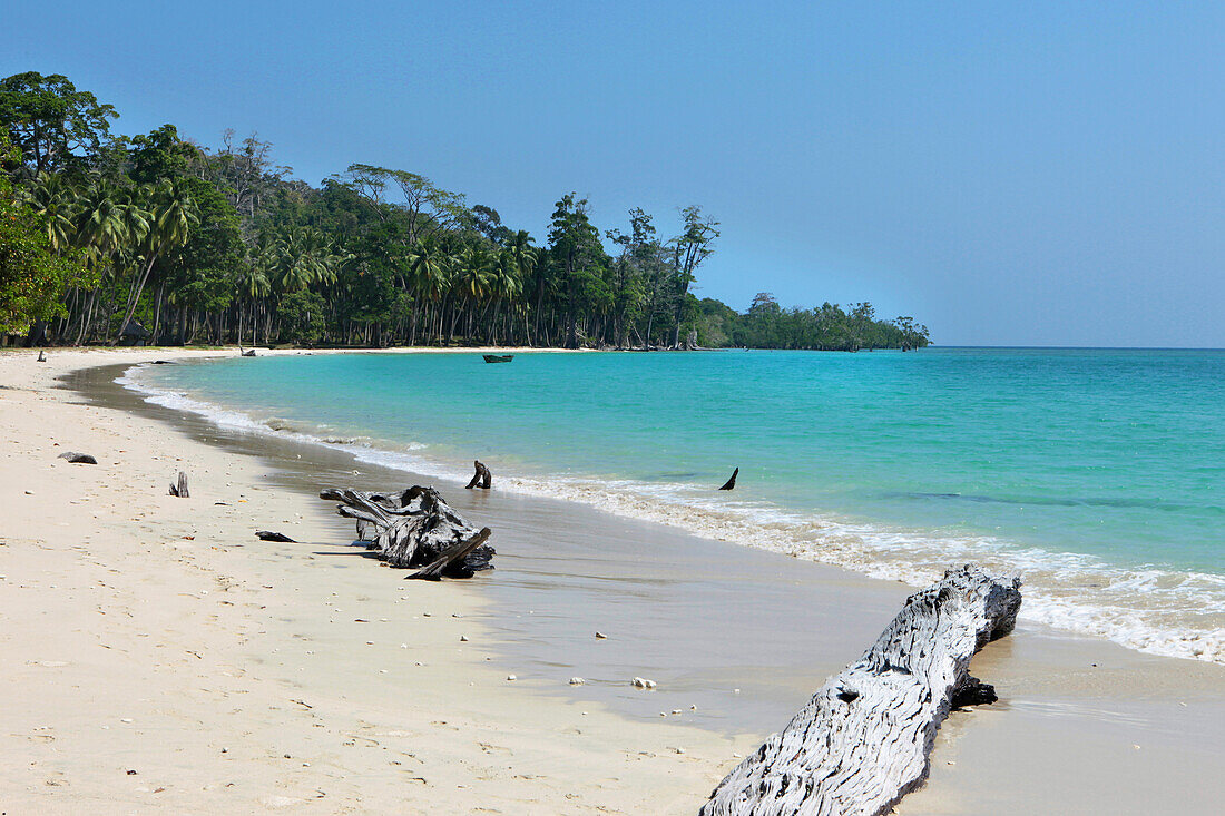 View over the beach at Lalaji Bay, Long Island, Middle Andaman, Andamans, India