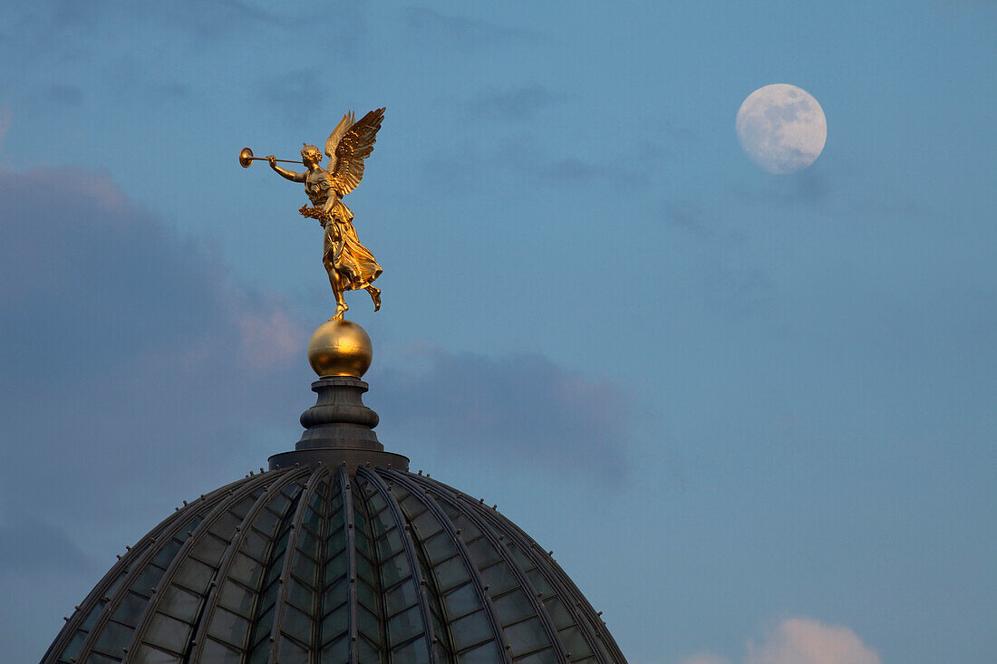 Angel on the top of the dome of the Lipsius building, Dresden, Saxony, Germany