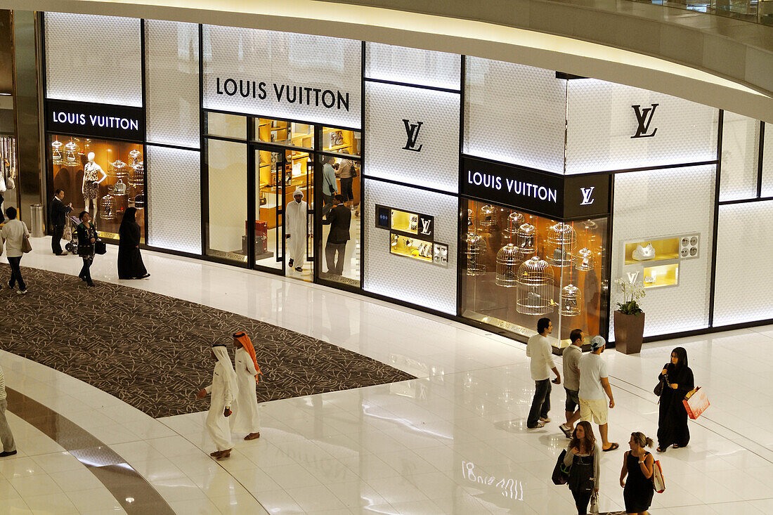 Louis Vuitton at Dubai Mall next to Burj Khalifa, Dubai, UAE Dubai Mall next to Burj Khalifa, biggest shopping mall in the world with more than 1200 shops, Dubai, UAE