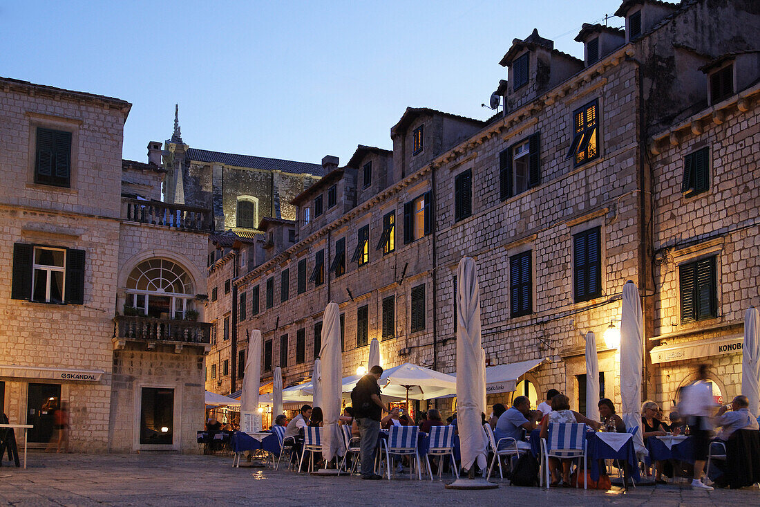 Bars and Restaurants in old city Center of Dubrovnik in the evening, Croatia