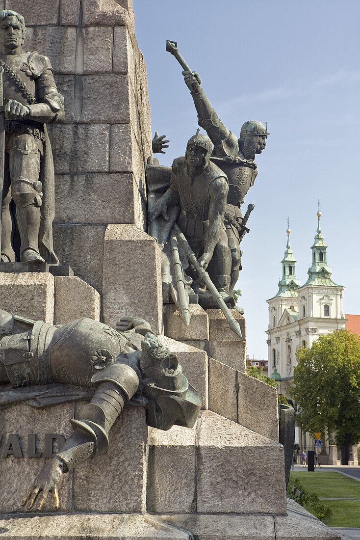 Detail of the monument to the battle of Grunwald at Matejko square, Krakow, Poland, Europe