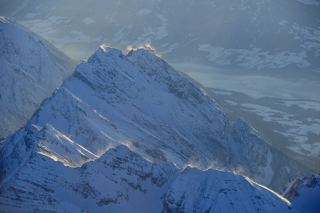 Ridge with snowbanner, aerial photo, Karwendel range, Tyrol, Austria, Europe