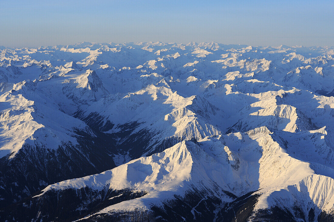 Stubai range in winter, aerial photo, Stubai range, Tyrol, Austria, Europe