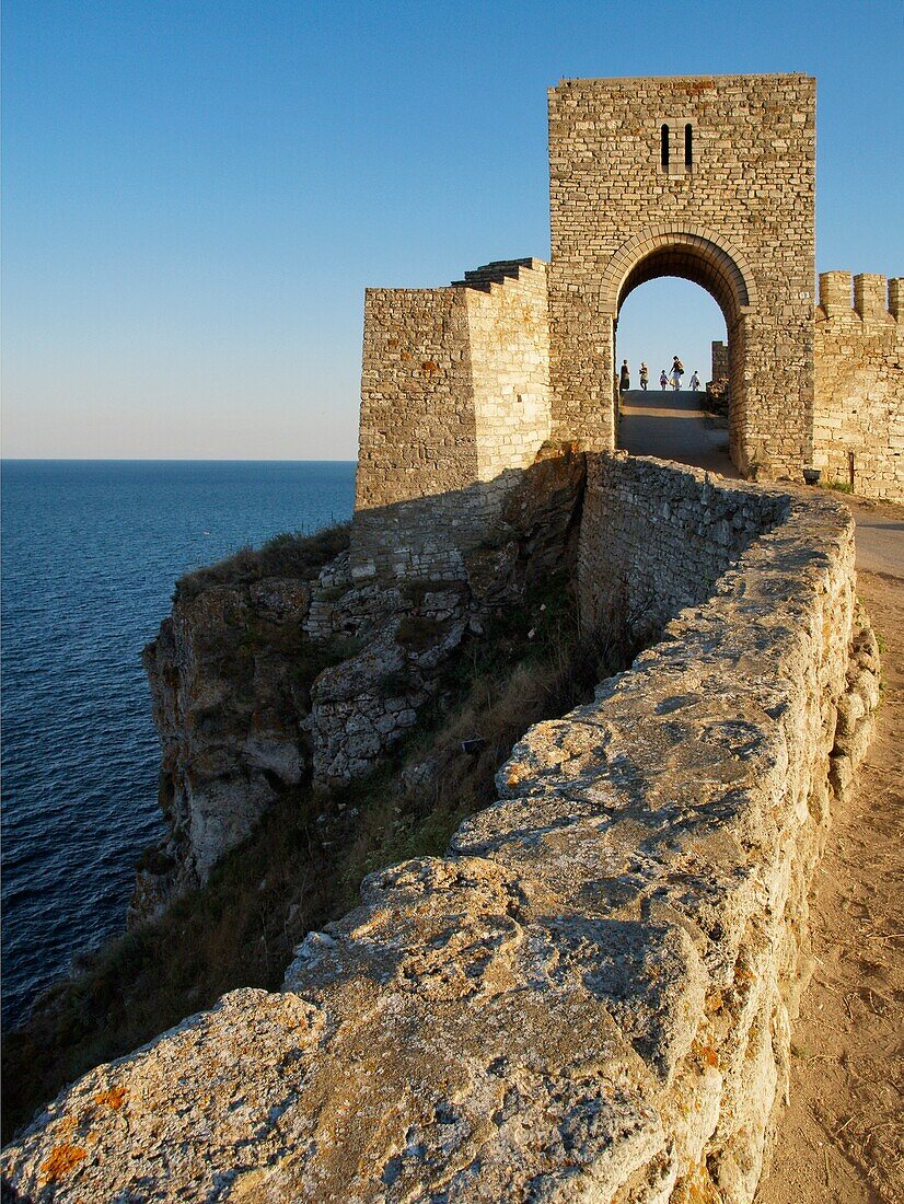 Medieval fortress on Cape Kaliakra, Black Sea, BulgariaKaliakra  is a long and narrow headland in the Southern Dobruja region of the northern Bulgarian Black Sea Coast, located 12 km east of Kavarna and 60 km northeast of Varna. The coast is steep with ve