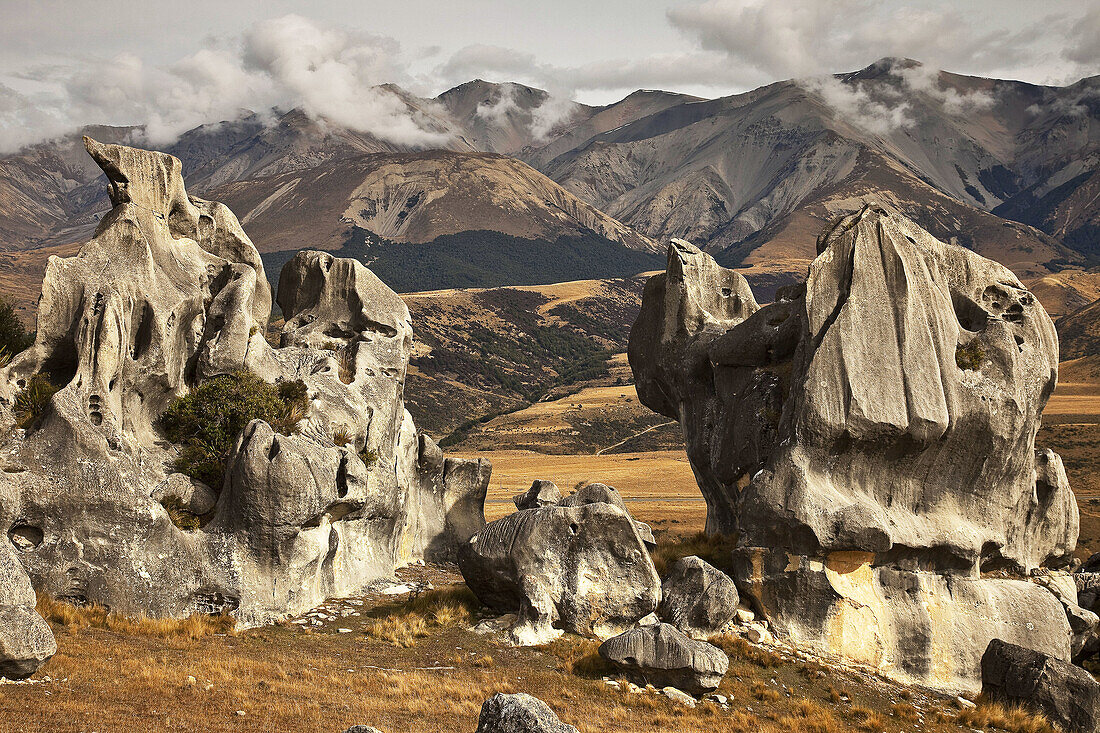 Limestone boulders, Flock Hill, Canterbury, New Zealand