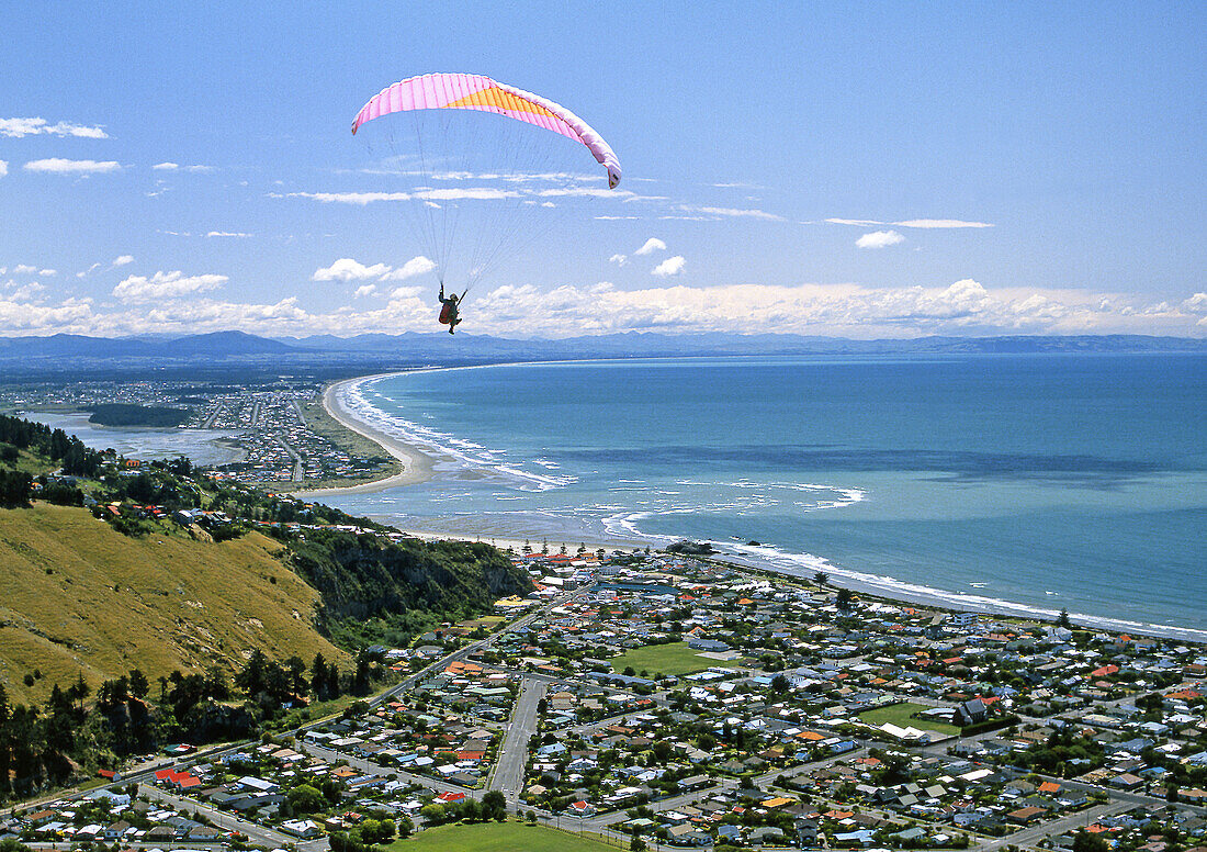 Parapenting above Sumner Christchurch New Zealand