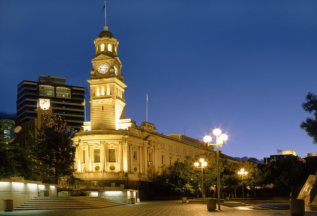 Town hall at dusk Aotea Square Auckland New Zealand