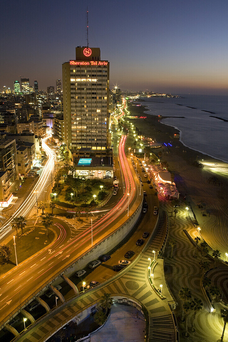 Sheraton Hotel, Herbert Samuel Strasse und Strände am Abend, Tel Aviv, Israel, Naher Osten