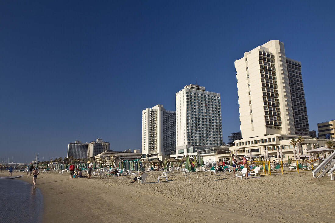 Hotels on Gordon Beach in the sunlight, Tel Aviv, Israel, Middle East