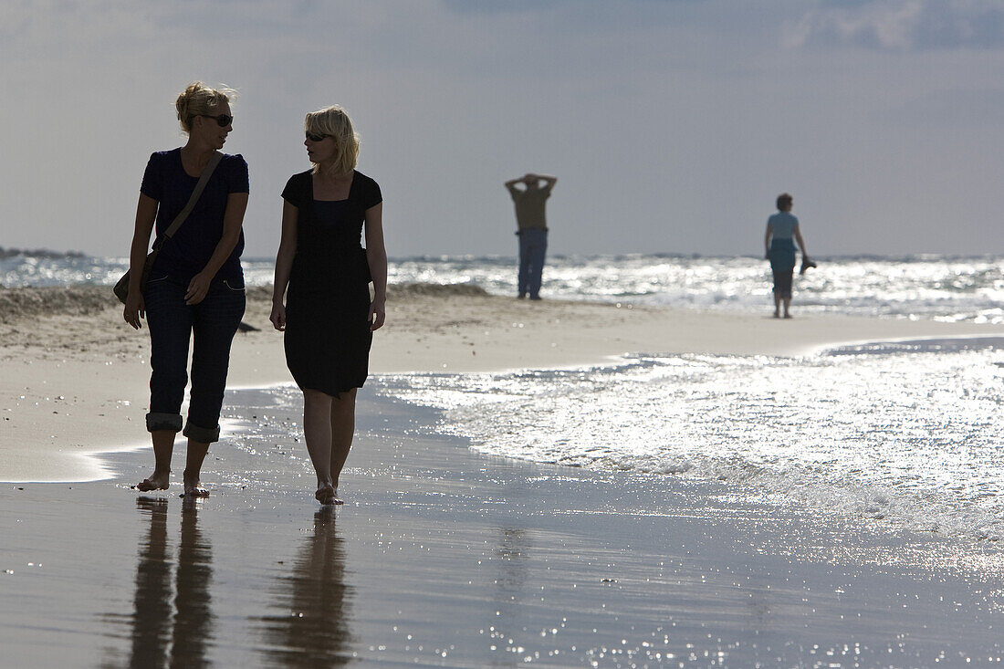 Women walking along the beach, Gordon Beach, Tel Aviv, Israel, Middle East