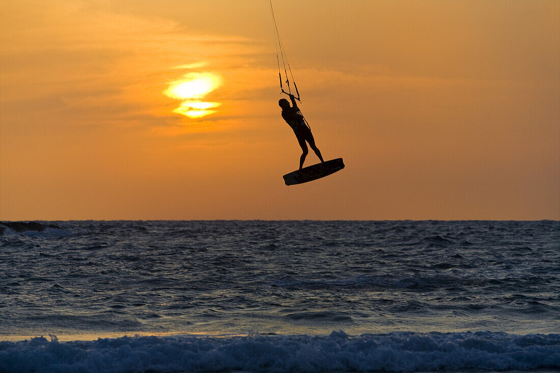 Kite surfer goes airborne, Banana Beach, Tel Aviv, Israel, Middle East