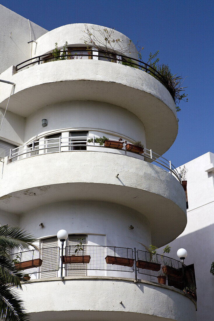 View at original Bauhaus building, Frug Street, Tel Aviv, Israel, Middle East