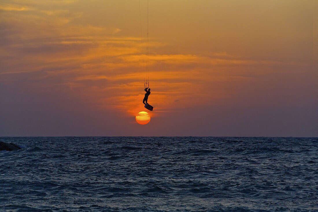 Kite Surfer goes airborne, Banana Beach, Tel Aviv, Israel, Middle East