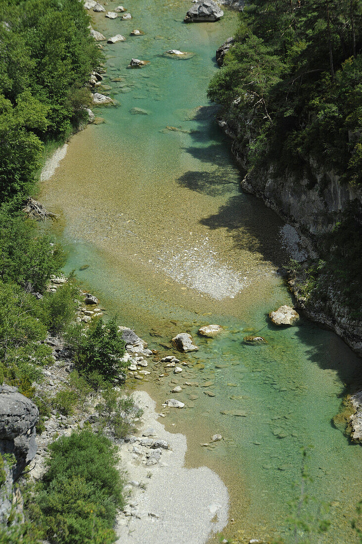 Shallow waters of Verdon river in the Grand Canyon du Verdon, Provence, France, Europe