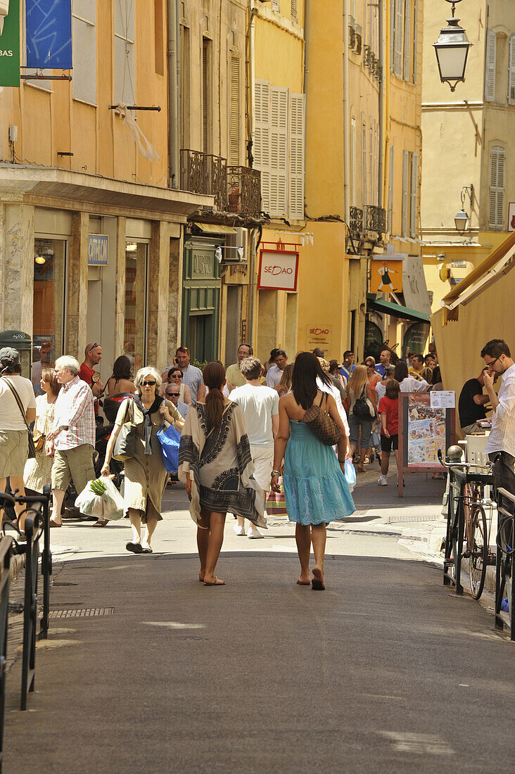 People in a street at the pedestrian area, Aix-en-Provence, Provence, France, Europe