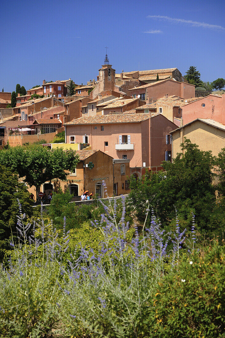 Ochre coloured houses at Roussillon, Vaucluse, Provence, France, Europe
