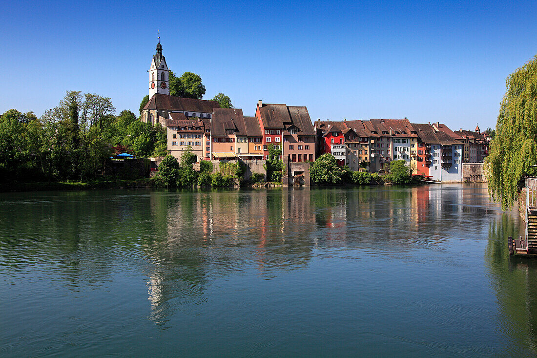 Town at the river Rhine in the sunlight, Laufenburg, High Rhine, Canton Aargau, Switzerland, Europe