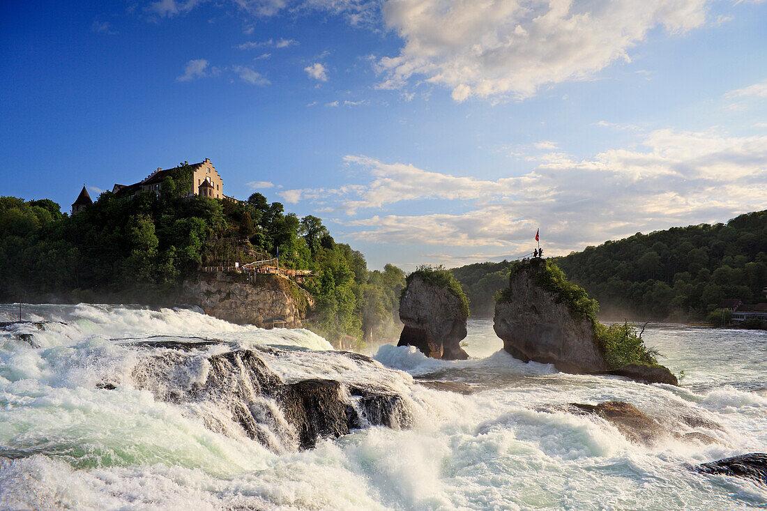 Rhine Falls near Schaffhausen in the sunlight with Laufen castle, High Rhine, Canton Schaffhausen, Switzerland, Europe