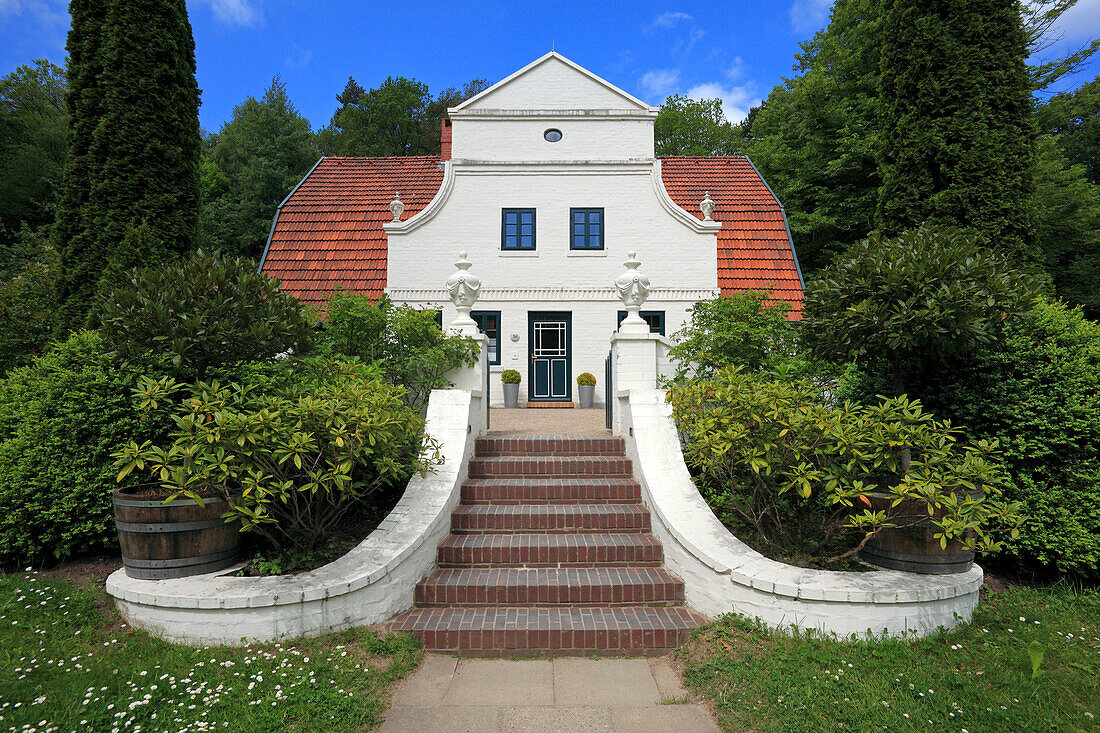 Treppe vor Jugendstilhaus, Heinrich Vogelers Barkenhoff, Worpswede, Niedersachsen, Deutschland, Europa