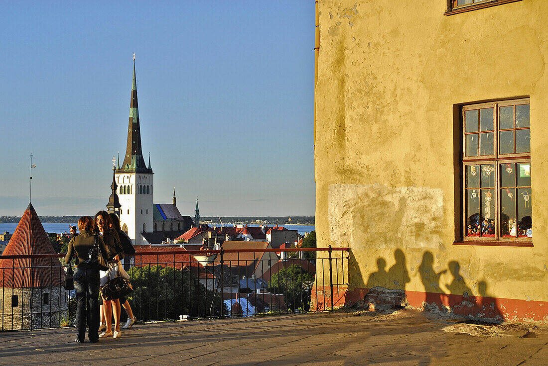 Aussichtsterrasse am Domberg mit Blick über die untere Altstadt in der Abendsonne, Tallinn, Estland, Europa