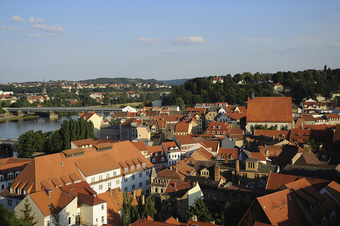 View over the old town toward Elbe river, Meissen, Saxony, Germany, Europe