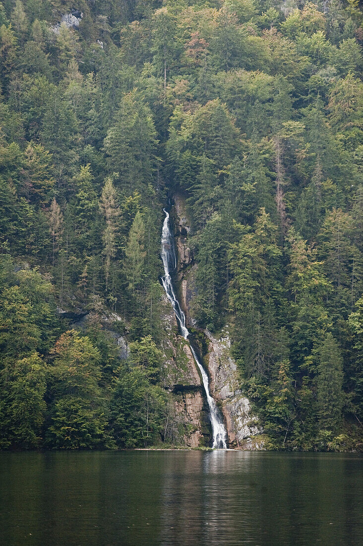 Waterfall at lake Obersee, Berchtesgadener Land, Upper Bavaria, Germany
