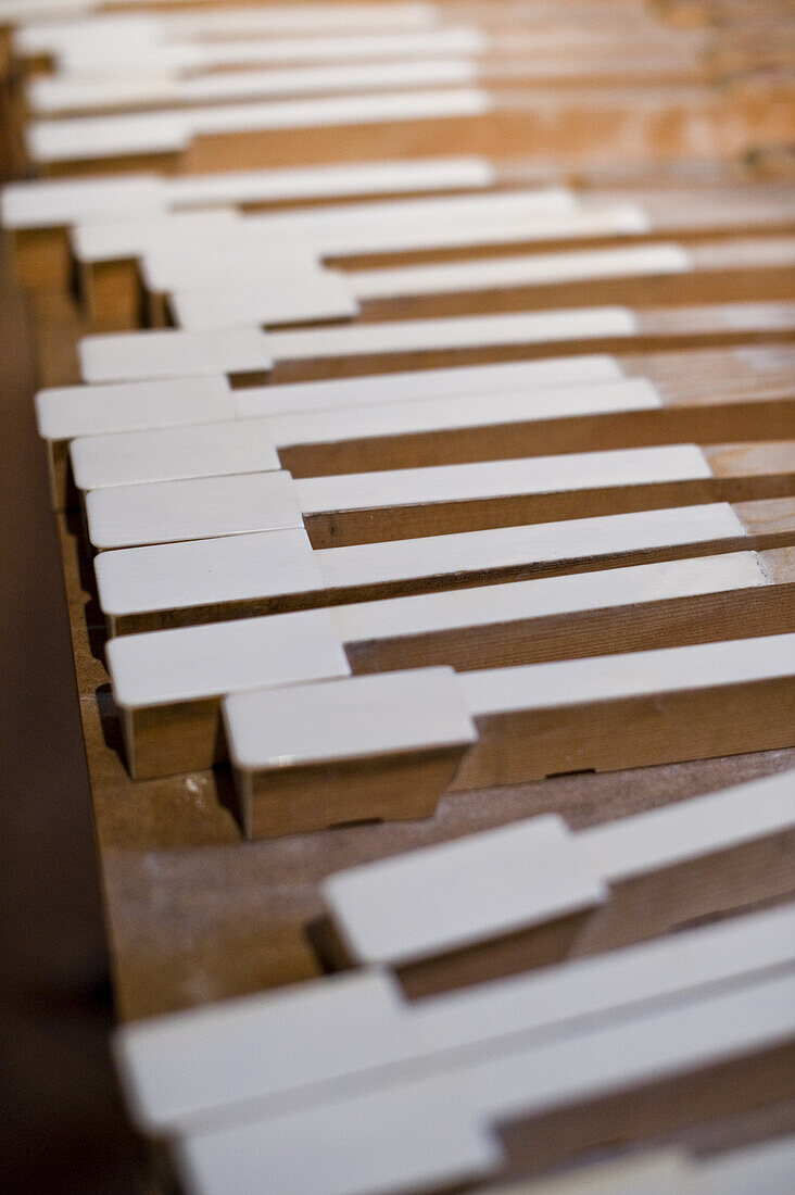 White piano keys, piano making, Bavaria, Germany