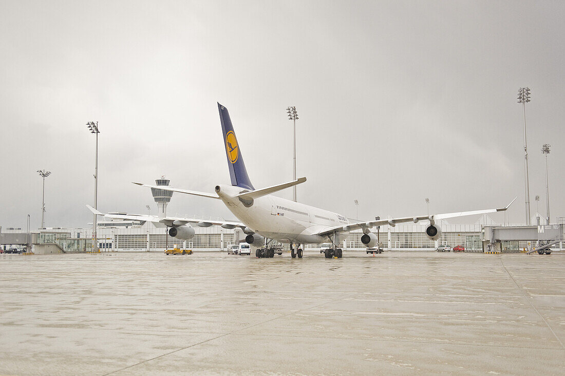 Airline on airfield, Munich airport, Bavaria, Germany