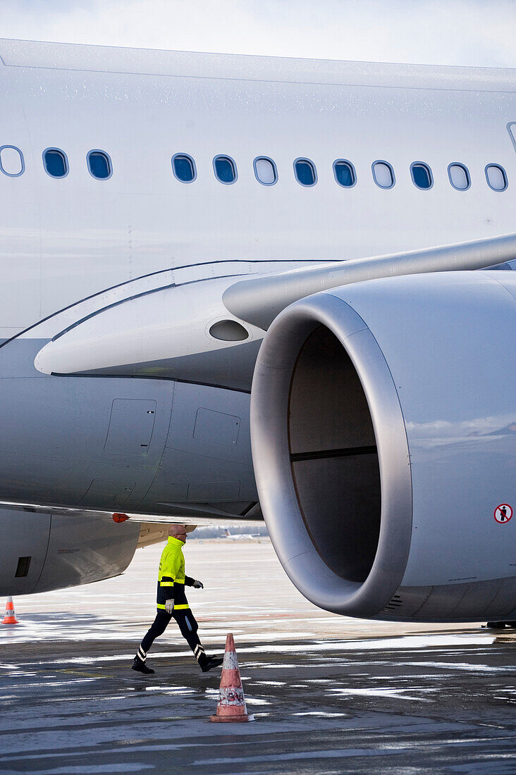 Engine of an airplane, Munich airport, Bavaria, Germany