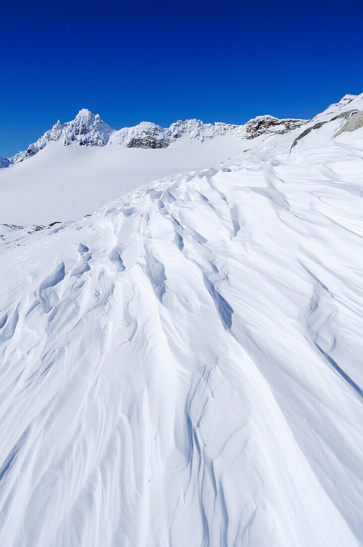 Wind gepresster Schnee, Hoher Sonnblick, Rauriser Tal, Goldberggruppe, Hohe Tauern, Salzburg, Österreich