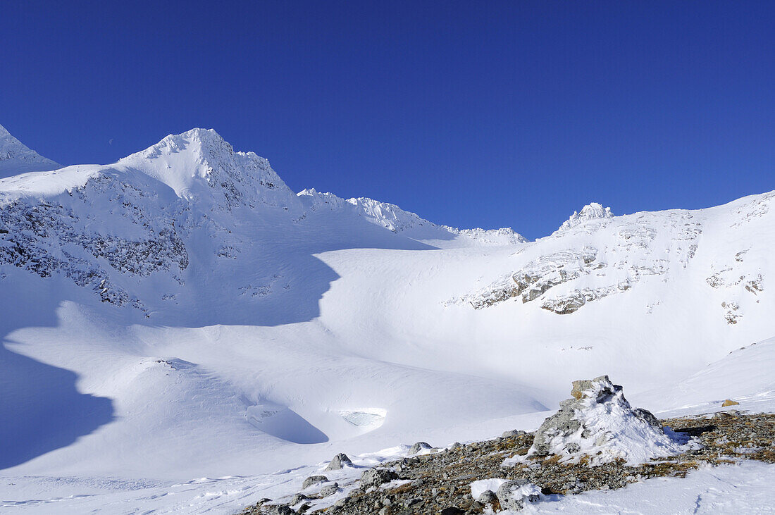 Blick auf Vogelmaier Ochsenkar Kees am Hohen Sonnblick, Hoher Sonnblick, Rauriser Tal, Goldberggruppe, Hohe Tauern, Salzburg, Österreich