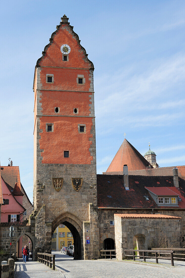 Woernitztor city gate, Dinkelbuehl, Bavaria, Germany