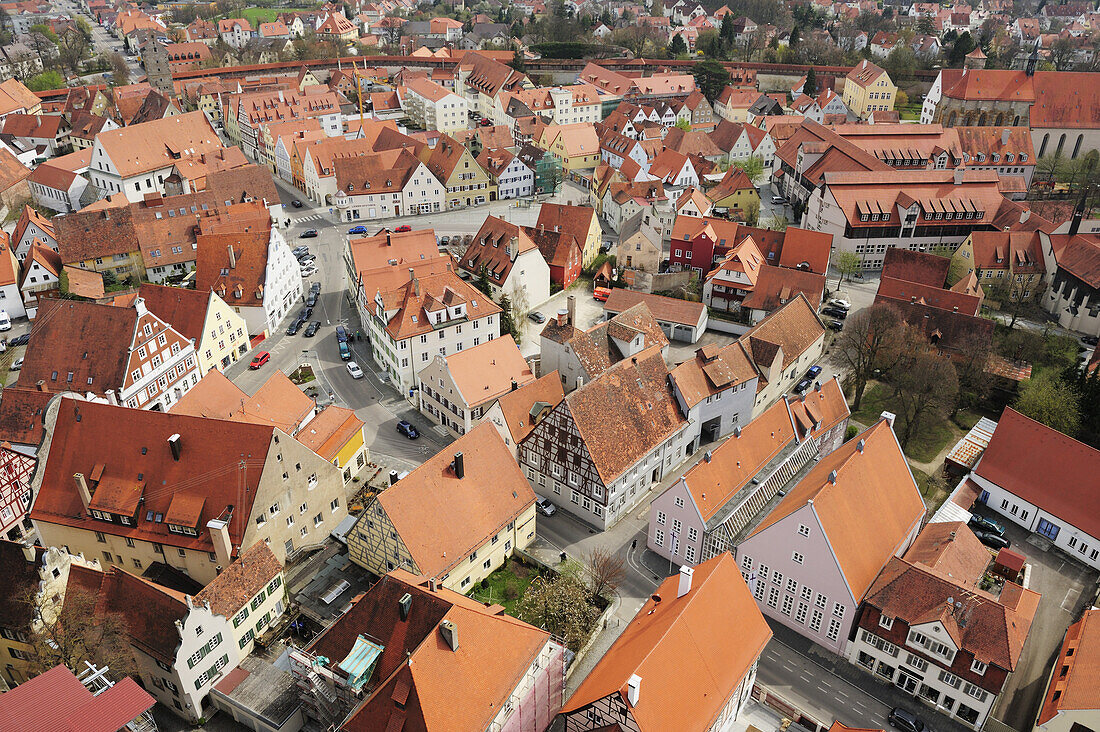 High angle view of Noerdlingen, view from the tower, Noerdlingen, Donau-Ries, Bavaria, Germany