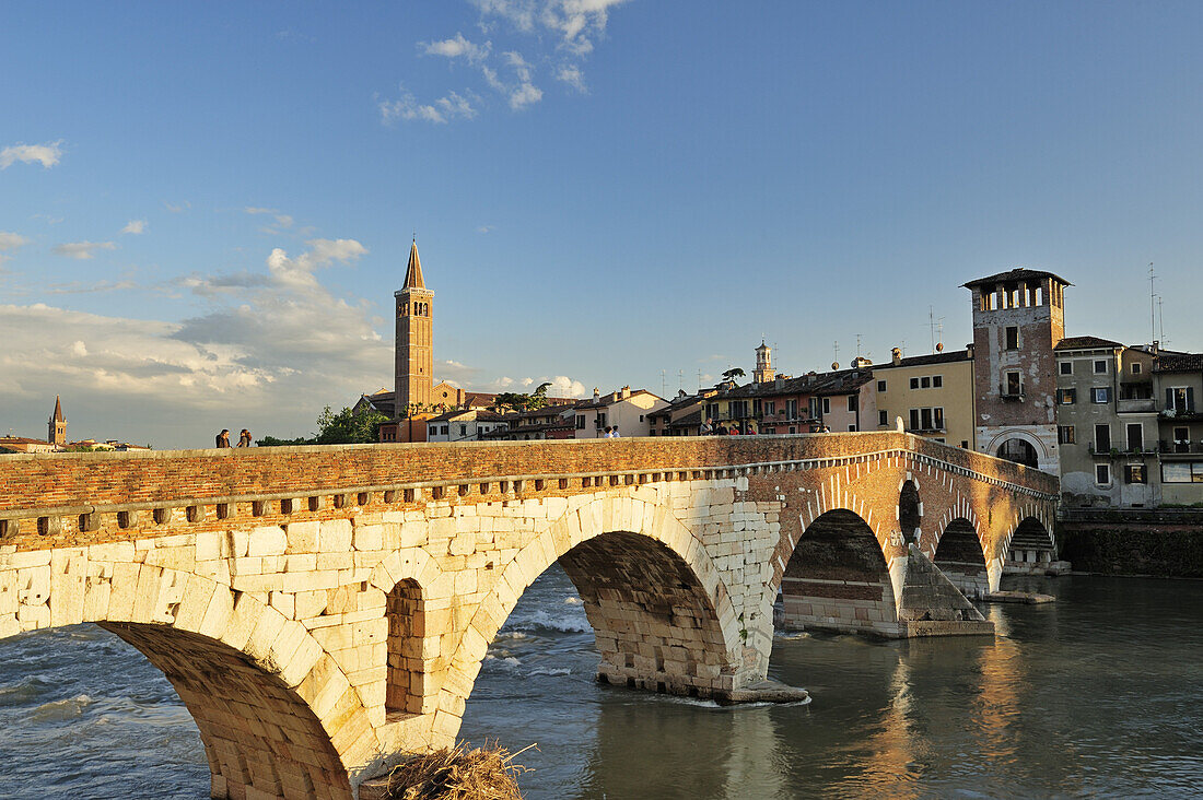 Ponte Pietra bridge, UNESCO World Heritage Site, Verona, Venetia, Italy