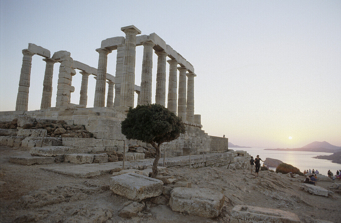 Poseidon temple, Cape Sonion at Sunset, Mediterranean sea, Greece, Europe