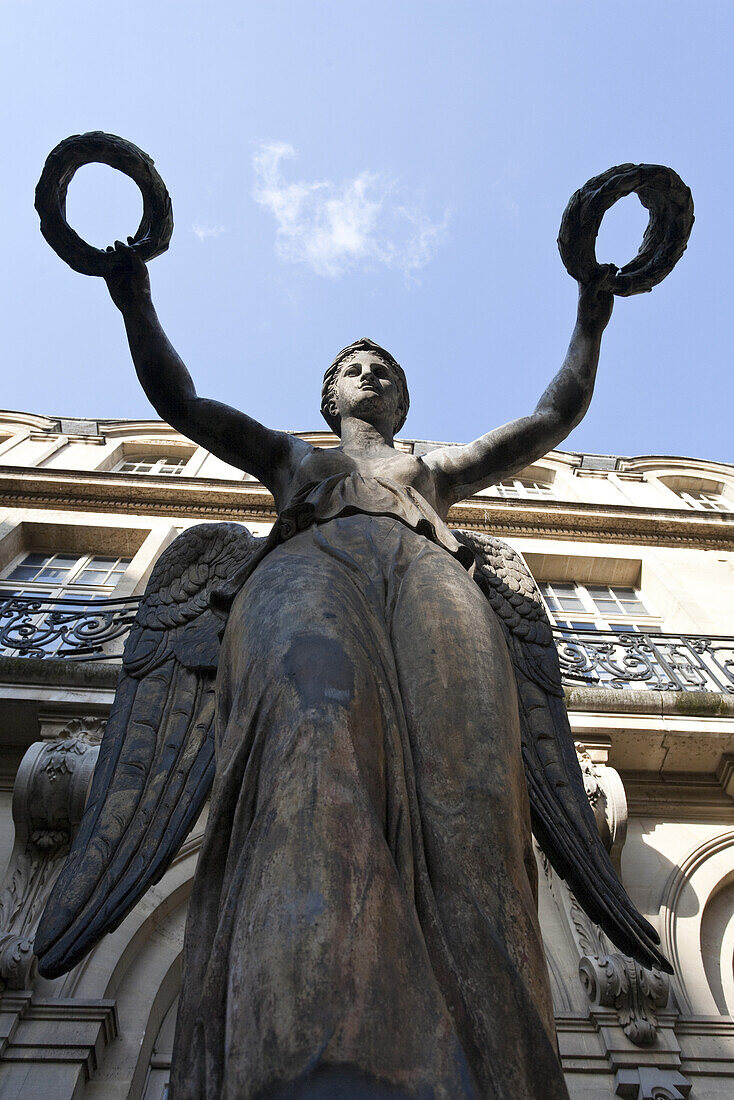 The Victory allegorical statue by Simon Boizot in Cour de la Victoire, Marais, Paris, France, Europe