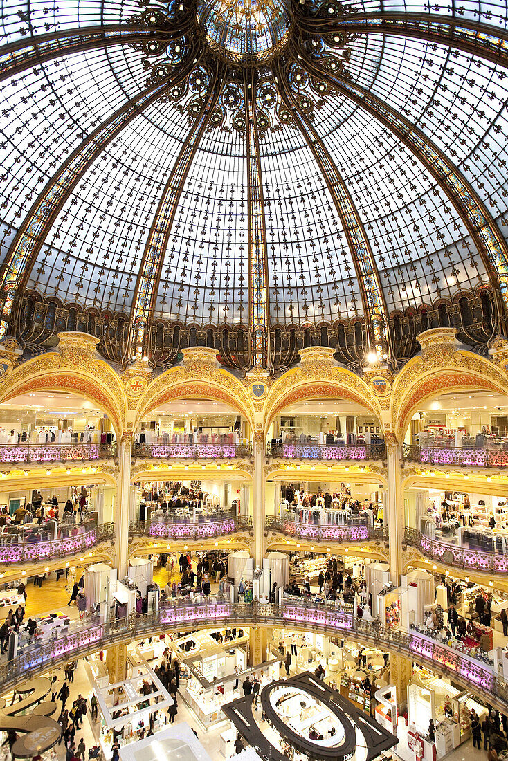 Interior view of department store Galeries Lafayette, one of the oldest department stores in France, Paris, France, Europe
