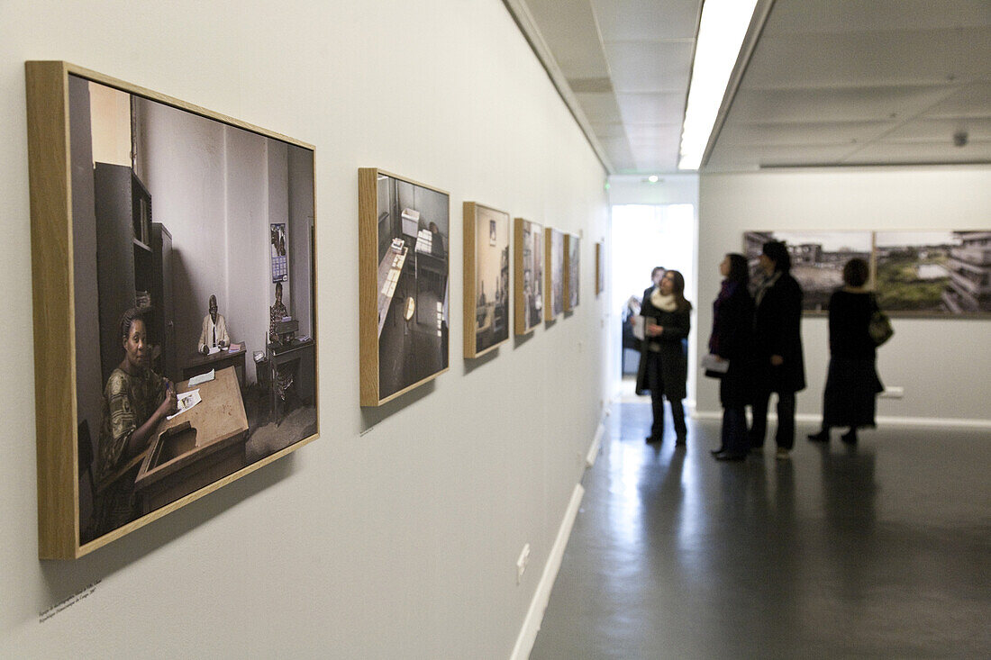 People at photo exhibition with photographs of Guy Tillim Avenue Patrice Lumumba, Fondation Henri Cartier-Bresson, Paris, France, Europe
