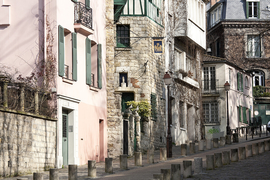Houses at a street at Montmartre, Paris, France, Europe