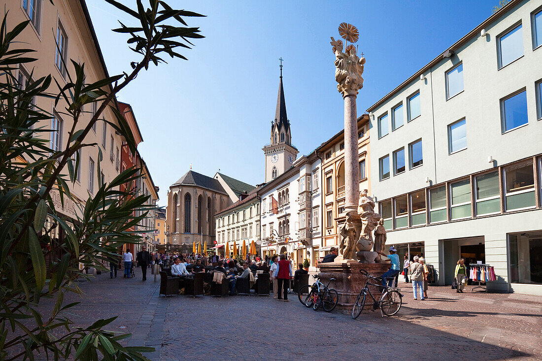 Main square with St. James' Church and Holy Trinity column, Villach, Carinthia, Austria
