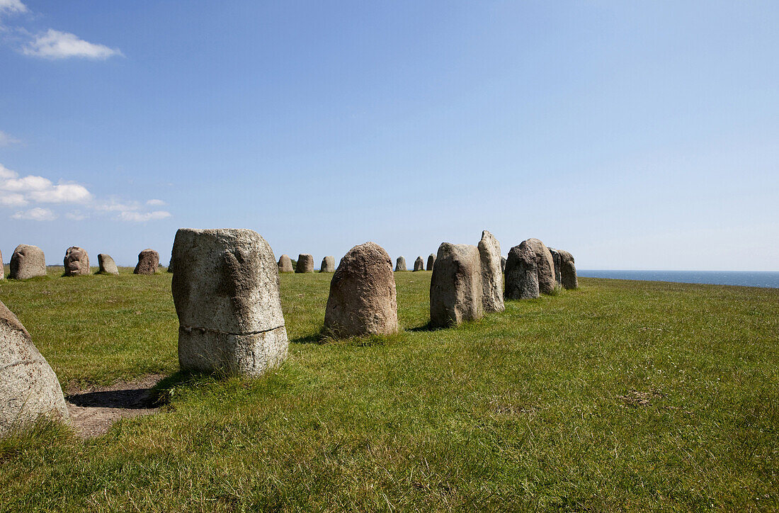Stone circle Ales Sternar near Kaseberga, Ystad, Skane, South Sweden, Sweden