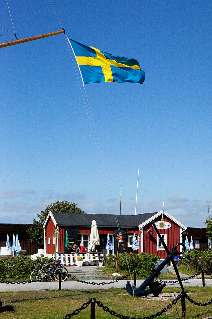 Kleines Café am Hafen von Skanör, Skanör, Schonen, Südschweden, Schweden
