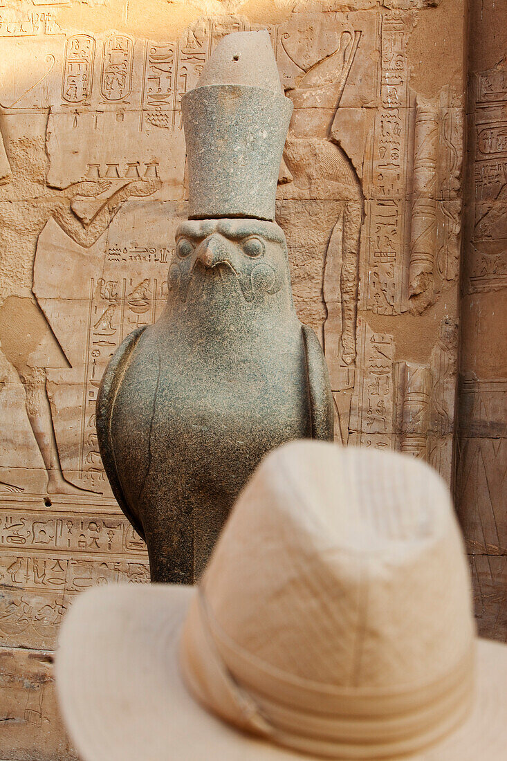 Statue of Horus in the courtyard of the temple of Horus, Temple of Edfu, Edfu, Egypt, Africa